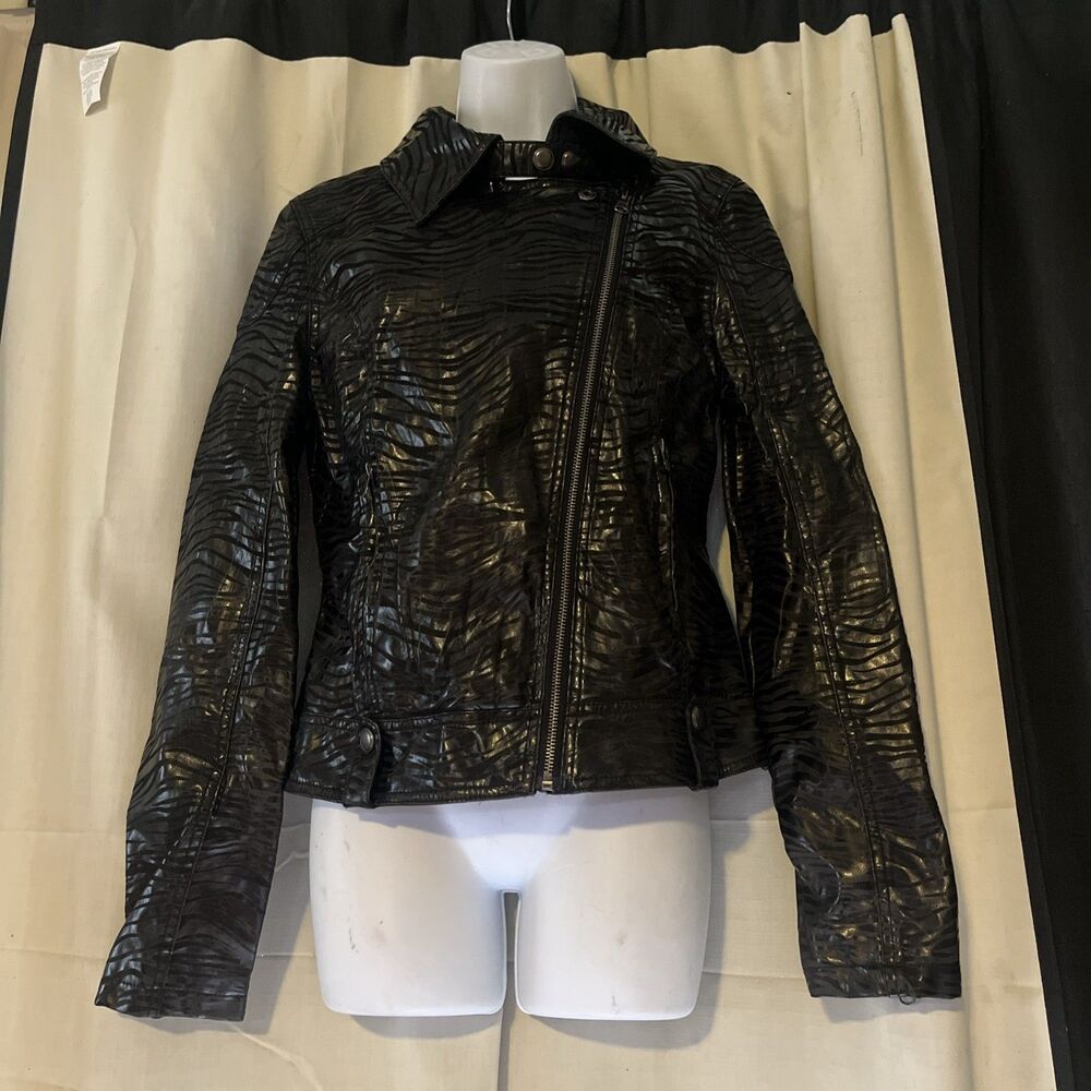 BKE Faux Leather Buckle Jacket Size Medium M Moto Zippers Lined Motorcycle